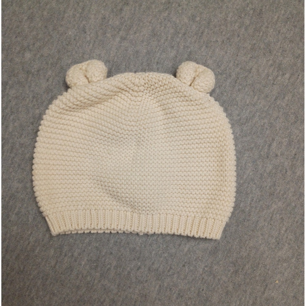 BabyGap Cream Knit Bear Ear Beanie Hat 3-6 Months Cotton Off White Infant
